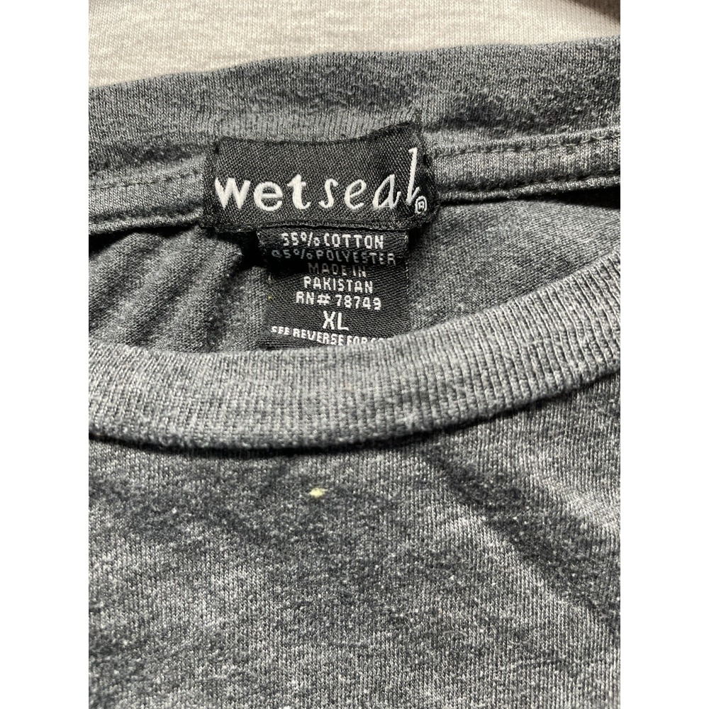 Wet Seal Cropped T Shirt Womens XL Charcoal Gray Cotton Cuffed Sleeves Raw Hem - Picture 11 of 13